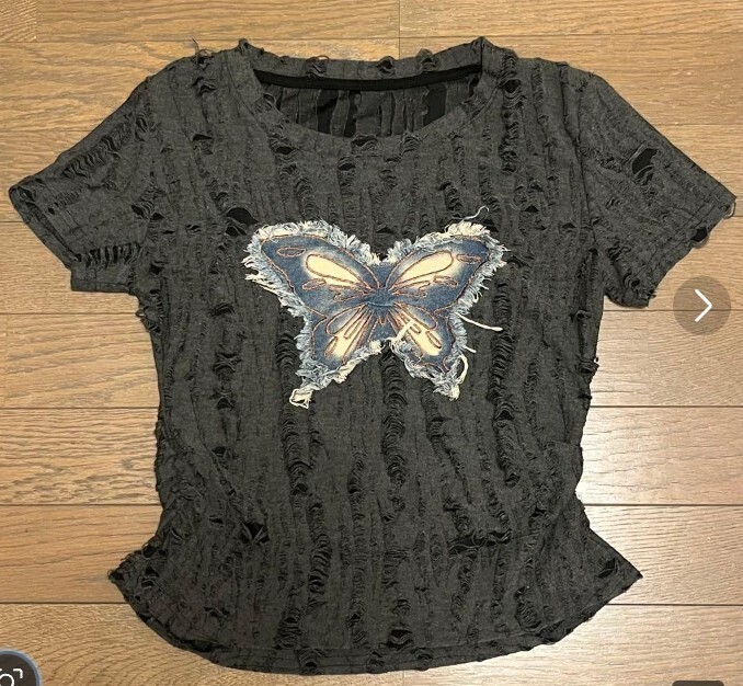 SpRay バタフライダメージ加工Tシャツ