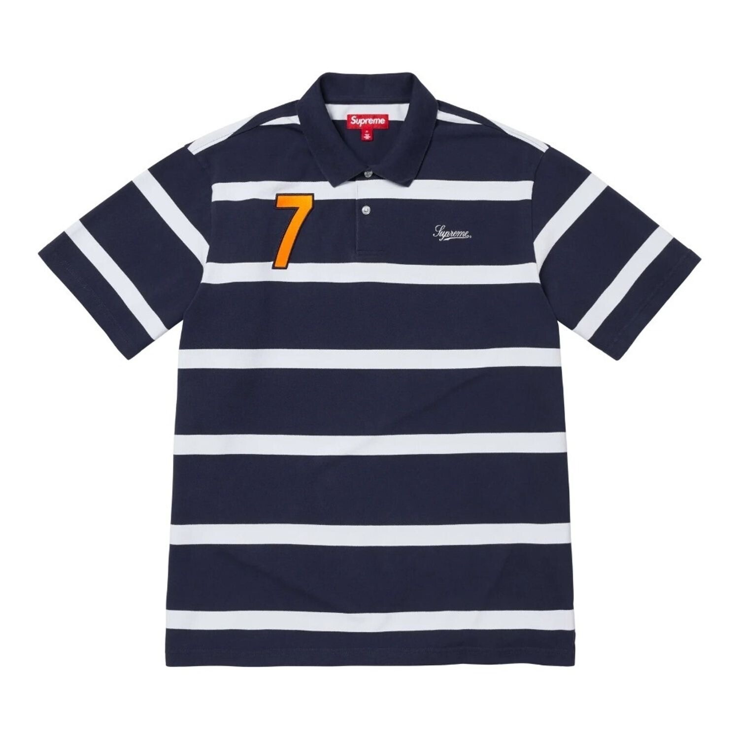 Supreme Cursive Polo★Navy Stripe