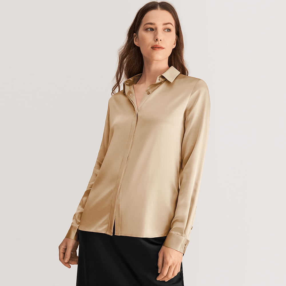 LILYSILK LILYSILK シルク シャツ 上品 隠しボタン 長袖