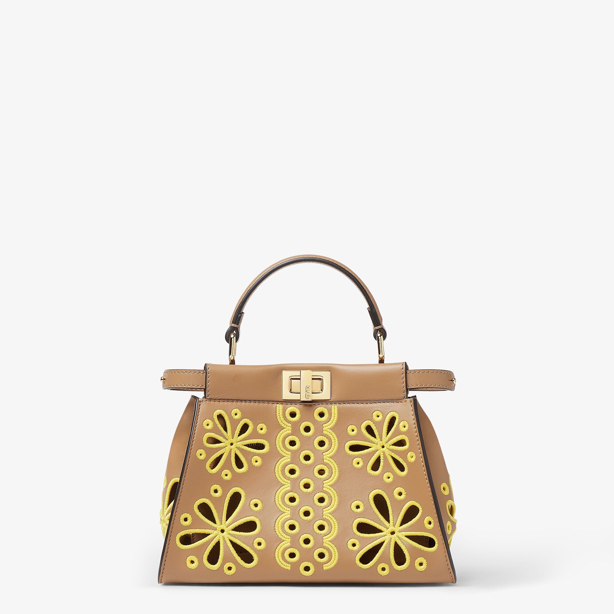 FENDI ピーカブー ミニ  カプチーノカラー レザー フローラル アジュール バッグ
