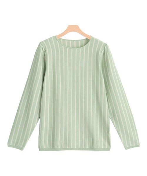 Pierrot シルクタッチストライプニットプルオーバー