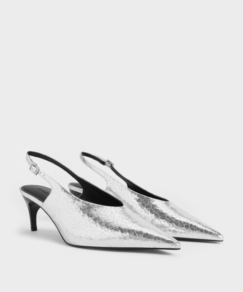 CHARLES & KEITH ポインテッドトゥ ハイヴァンプスリングバックパンプス