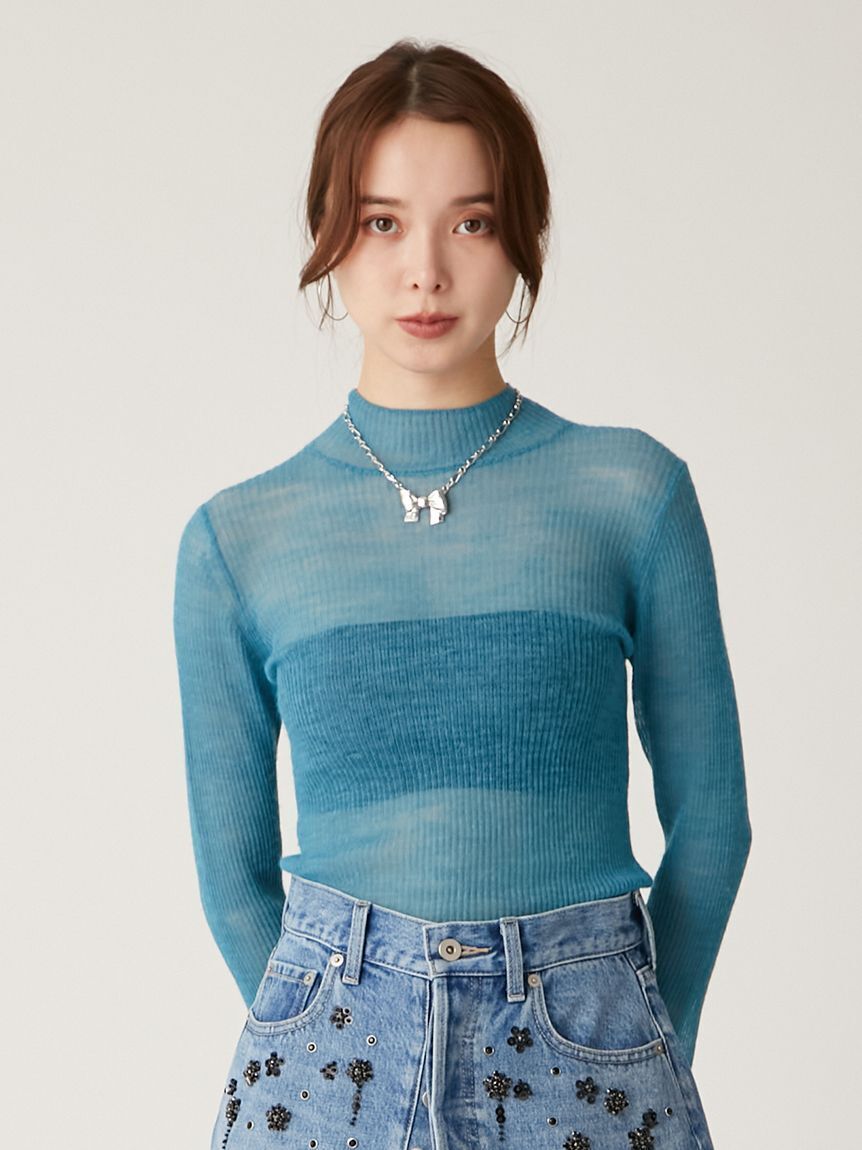 Lily Brown シアーリブニットトップス