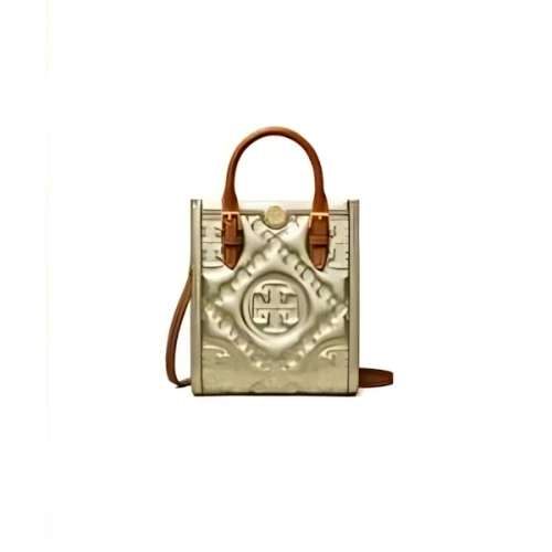 Tory Burch Tモノグラム エンボス メタリック ミニトート
