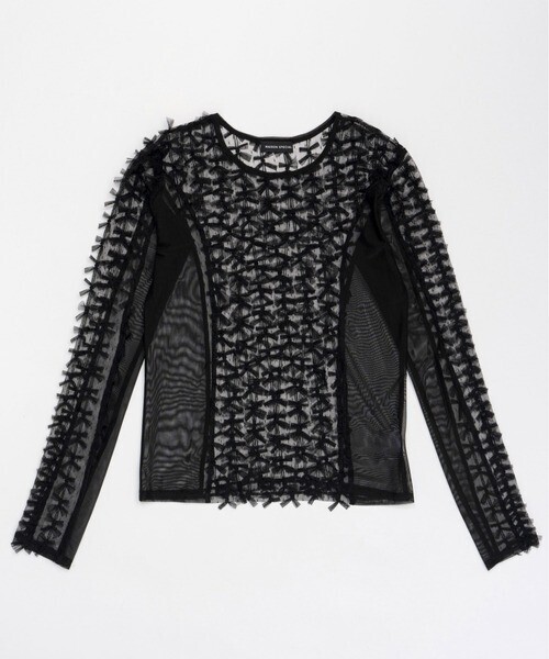 MAISON SPECIAL Ribbon Tulle Sheer Tops