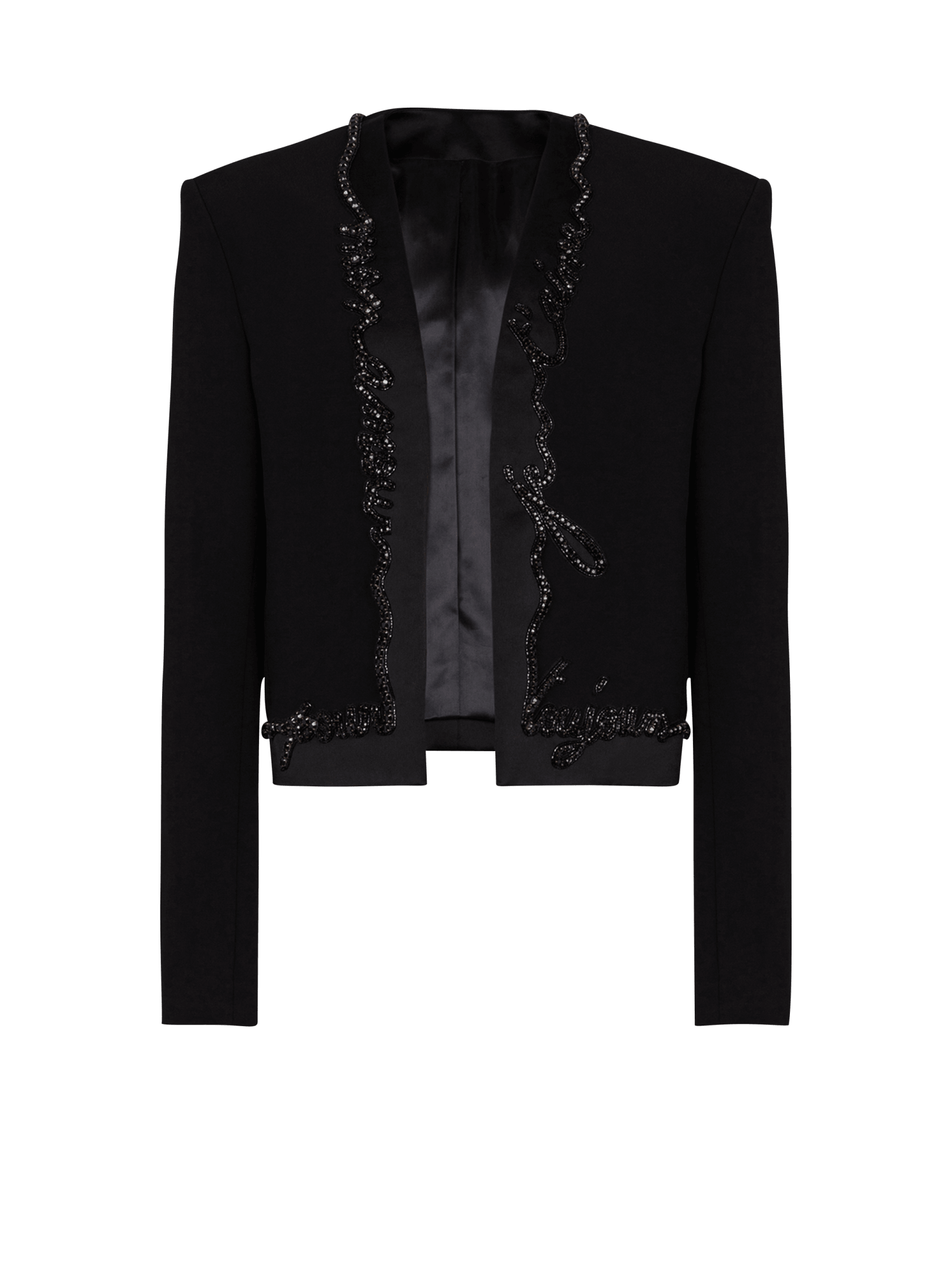 Balmain Cropped Crepe Jacket with Love Letter Embroidery