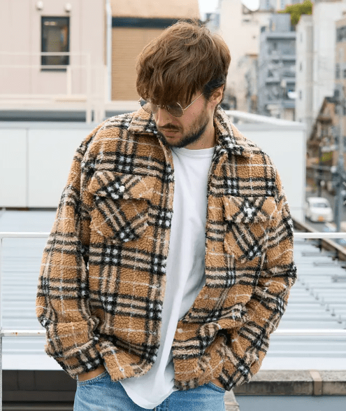 STUD MUFFIN ブロックチェックムックボア サガラパッチワークブルゾン