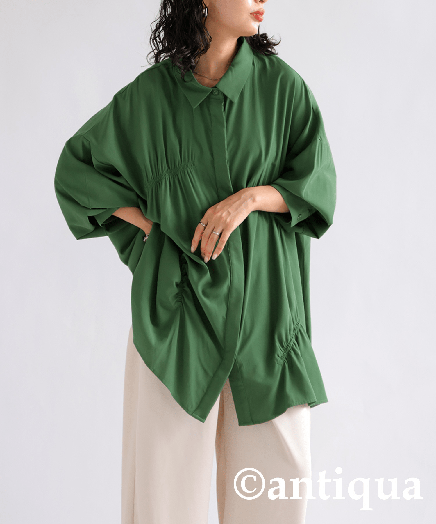 antiqua シャツ レディース トップス 長袖 レギュラーカラー・pk-00978