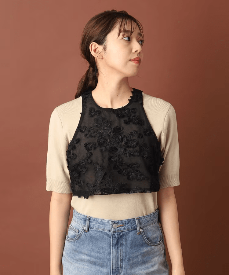 provoke tulle lace N／S blouse