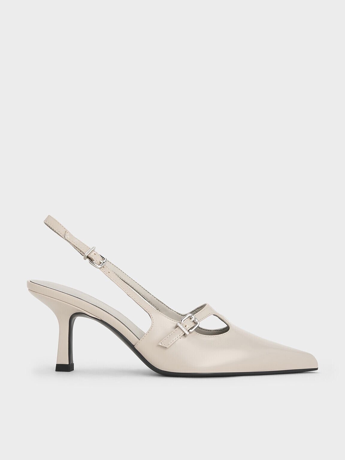 CHARLES & KEITH Tバー バックルポインテッドトゥスリングバックパンプス - ライトグレー