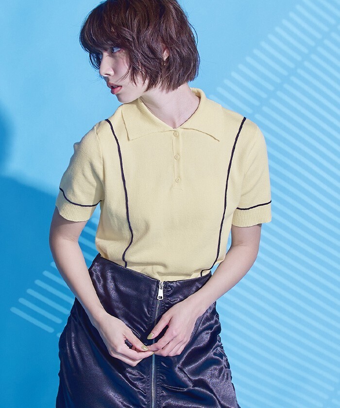 miette 配色ラインポロトップス