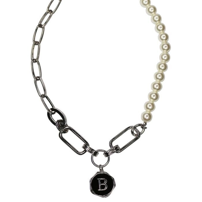 BLACKPURPLE Signature B Pearl & Chain Necklace