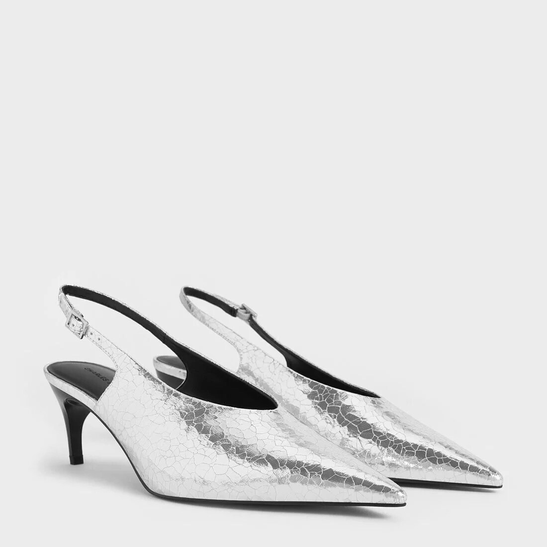 CHARLES & KEITH ポインテッドトゥ ハイヴァンプスリングバックパンプス