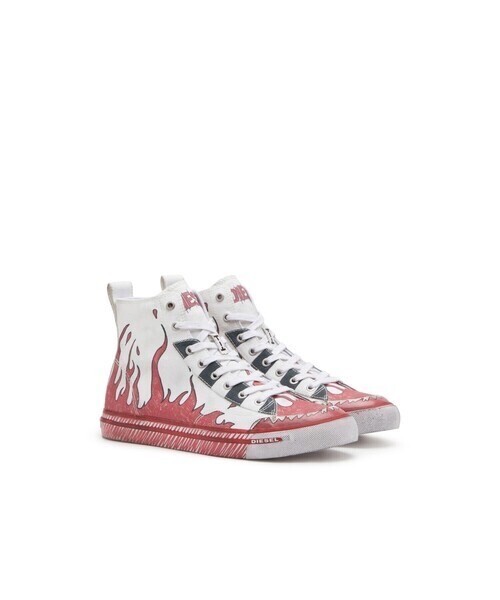 DIESEL メンズ プリントキャンバス ミッドカットスニーカー