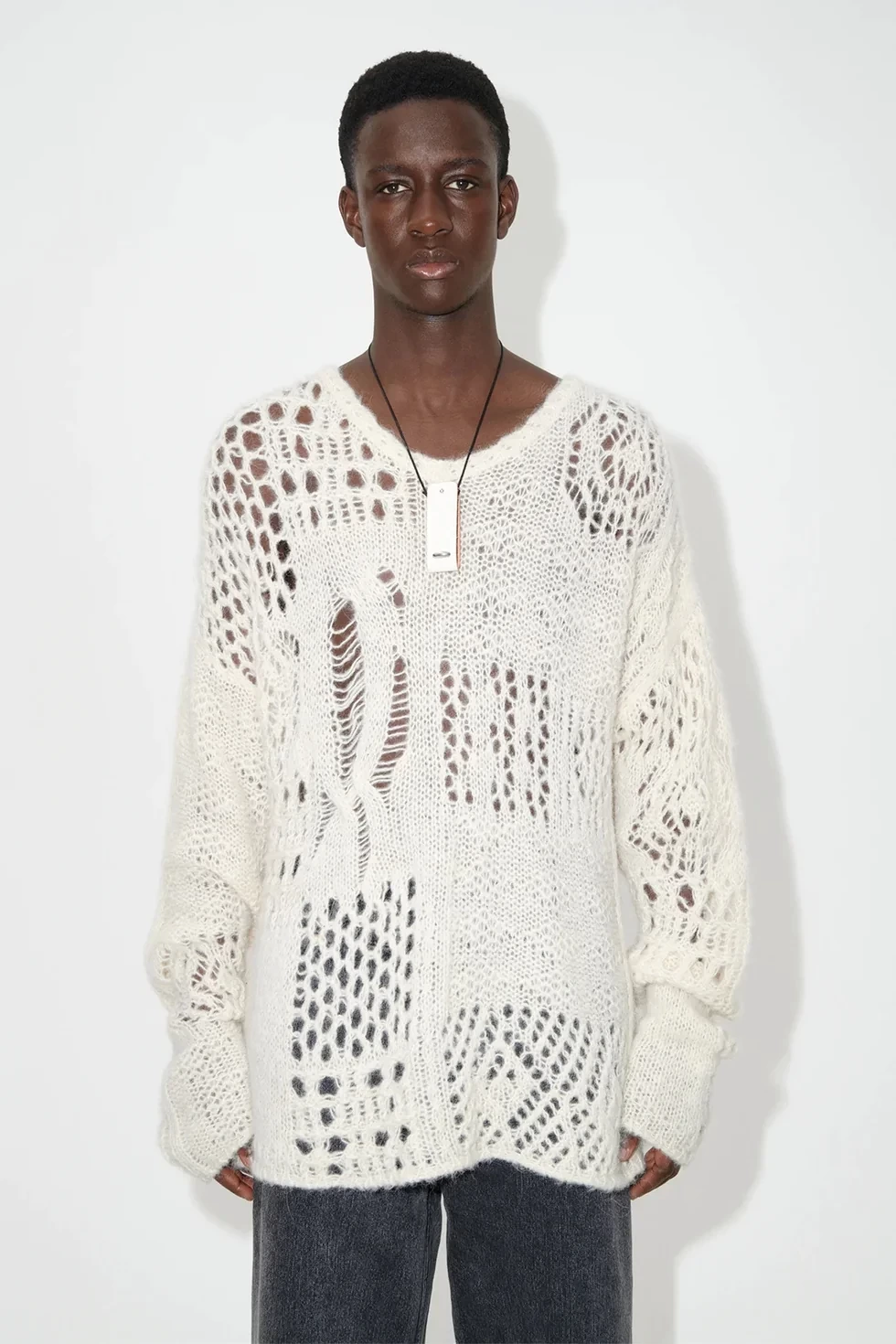 OUR LEGACY V-NECK CROCHET BONE AIRY ALPACA