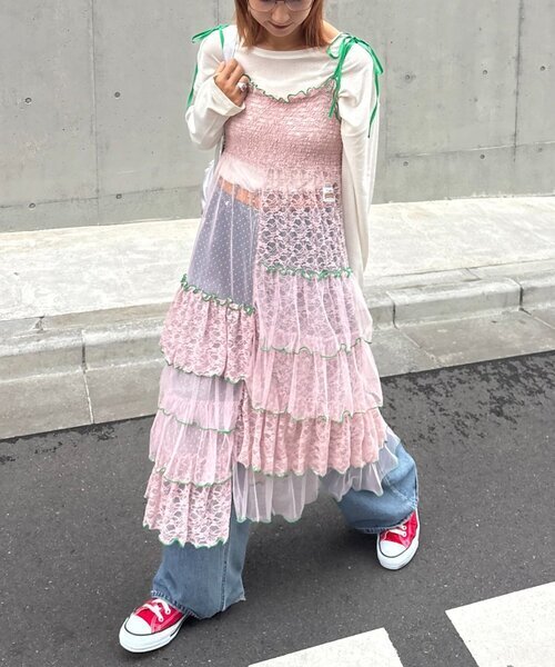 HELLO.SANFRANCISCO 2WAYレースブロッキングティアードスカート