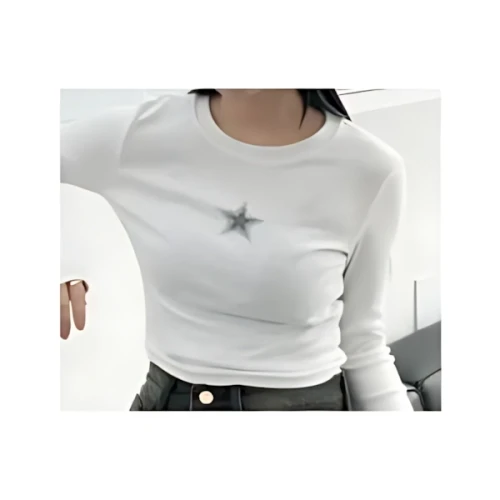 FOLLOWIN スタークロップドスリムロングTシャツ