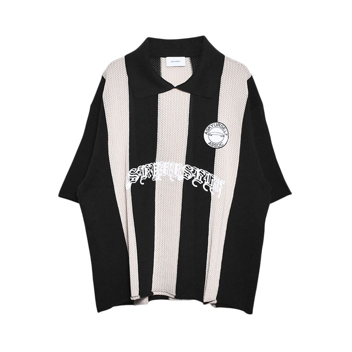 ASKYURSELF STRIPED SOCCER KNIT JERSEY SS/BLACK/ECRU