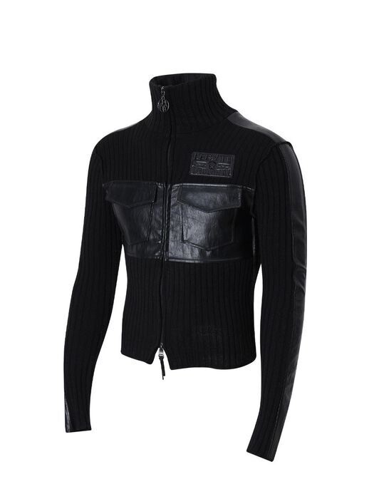 LECYTO Fabric Mix Neck Zip Up