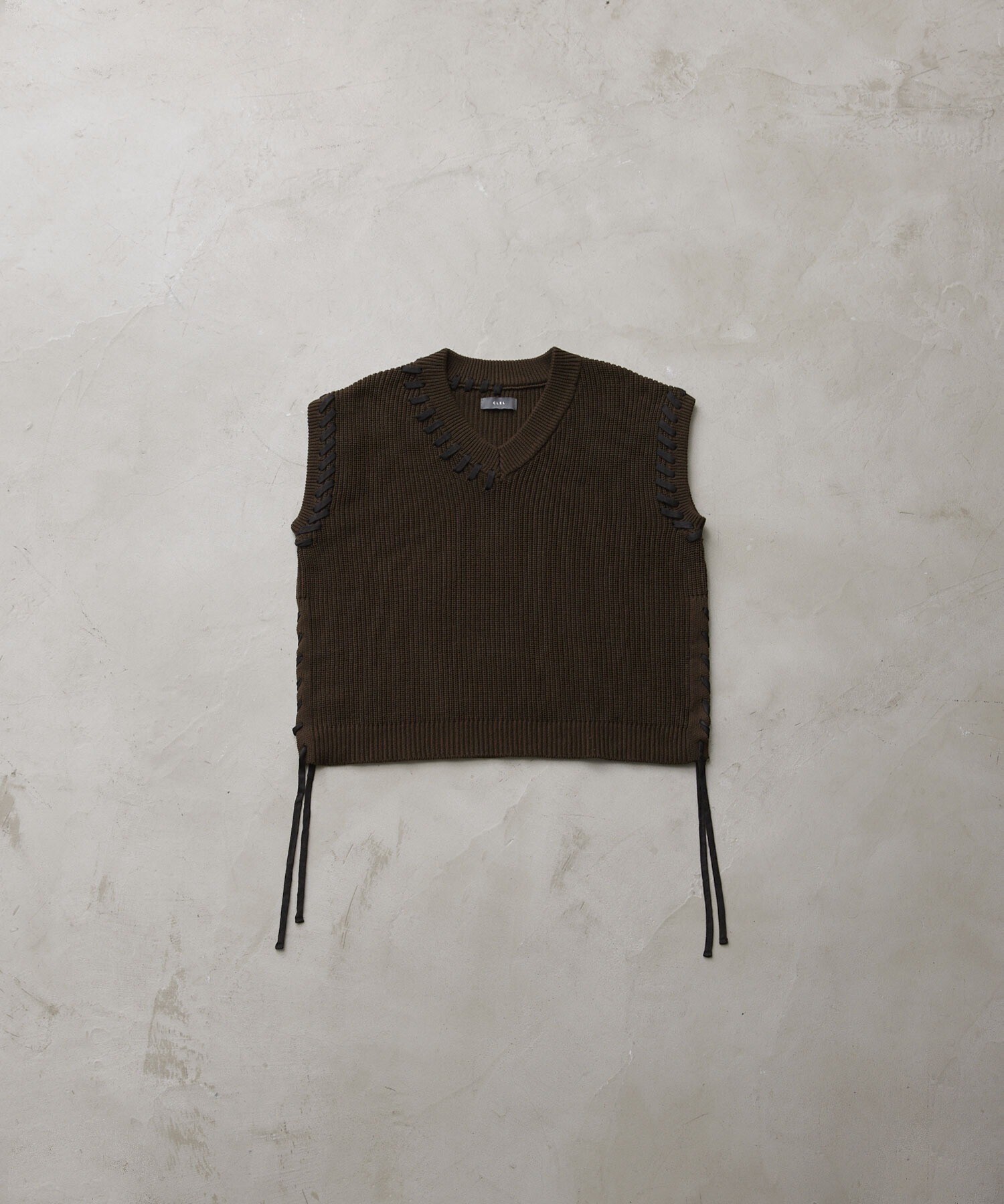 CLEL Hand Stitched Side Lace Knit Vest/ハンドステッチ サイドレースニットベスト