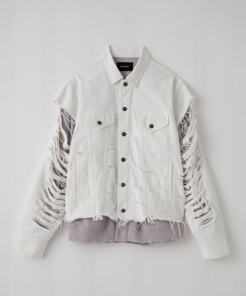 GRANCY Sweat Docking Design Damage Denim Jacket
