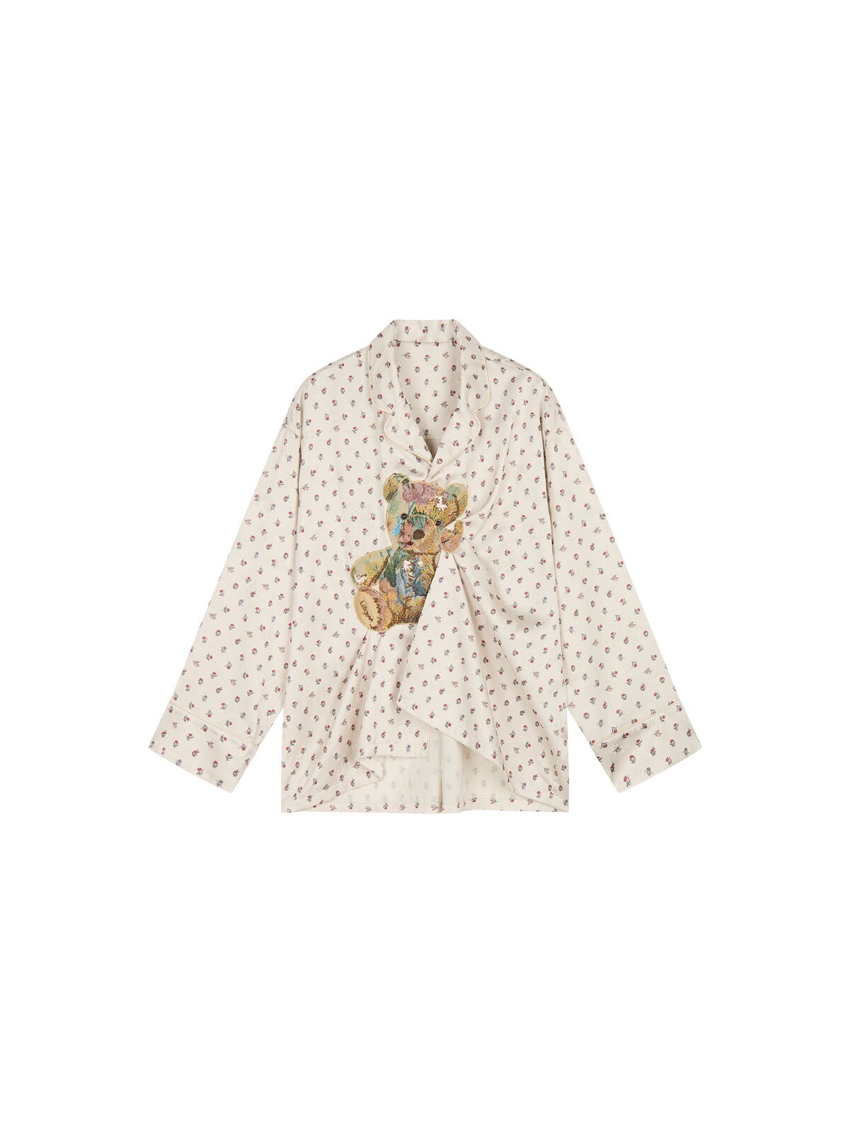 UOOYAA Sad bear jacquard appliqué pintuck shirt