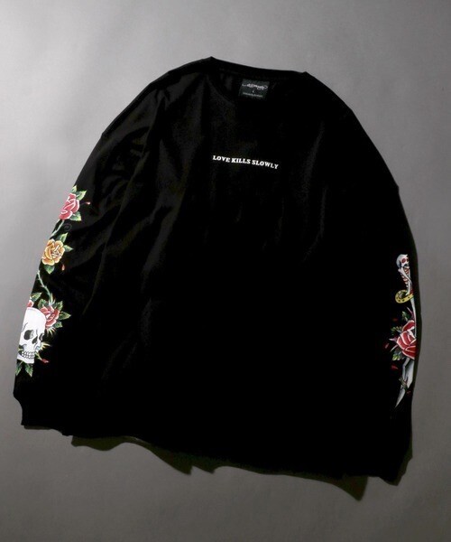 Ed Hardy オーバーサイズ ピグメント加工 ヴィンテージライク ロゴプリント 長袖Tシャツ ロンT レディース メンズ