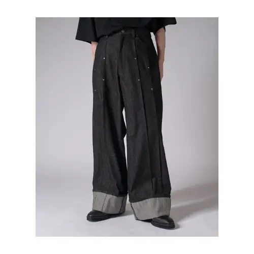 Neucon ベットデザインロールアップストレートデニムパンツ