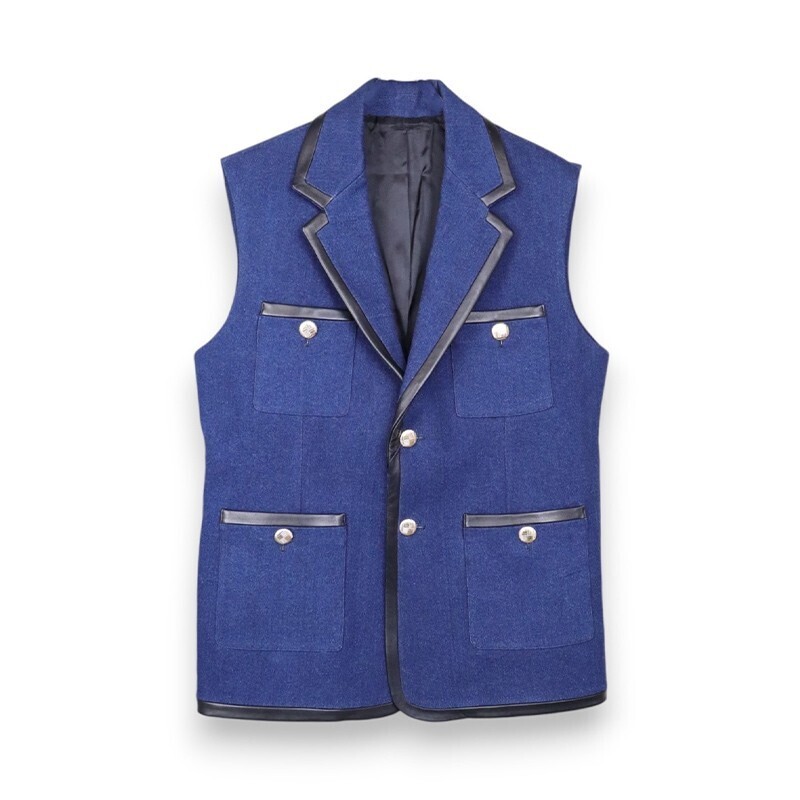 ERNEST W. BAKER EWB Leather Trim Sleeveless Sinble Breasted Blazer