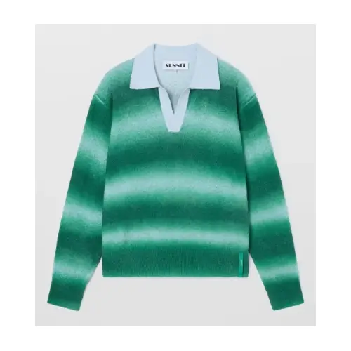 SUNNEI STRIPED KNIT LONGSLEEVE POLO