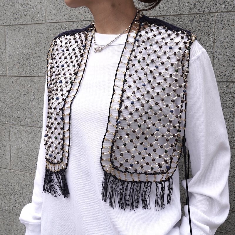 PONTI Candle Beads/Woody Beads And Knit Combination Vest