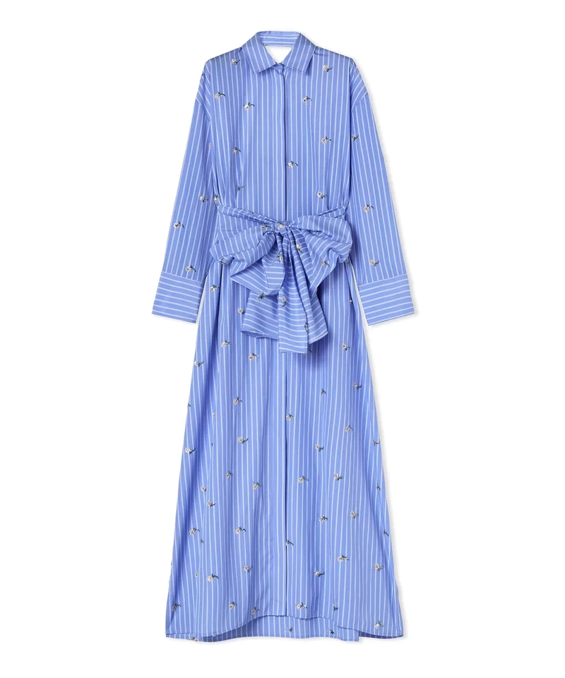 MSGM Tailored poplin cotton striped chemisier midi dress