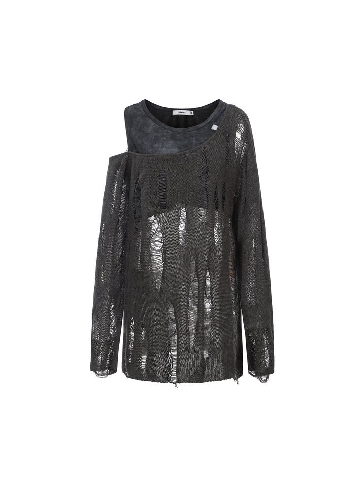 24ANS Fake Two Piece Torn Knit Top