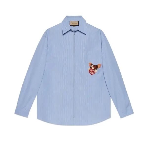 GUCCI Striped Cotton Shirt With Gremlins Patch
