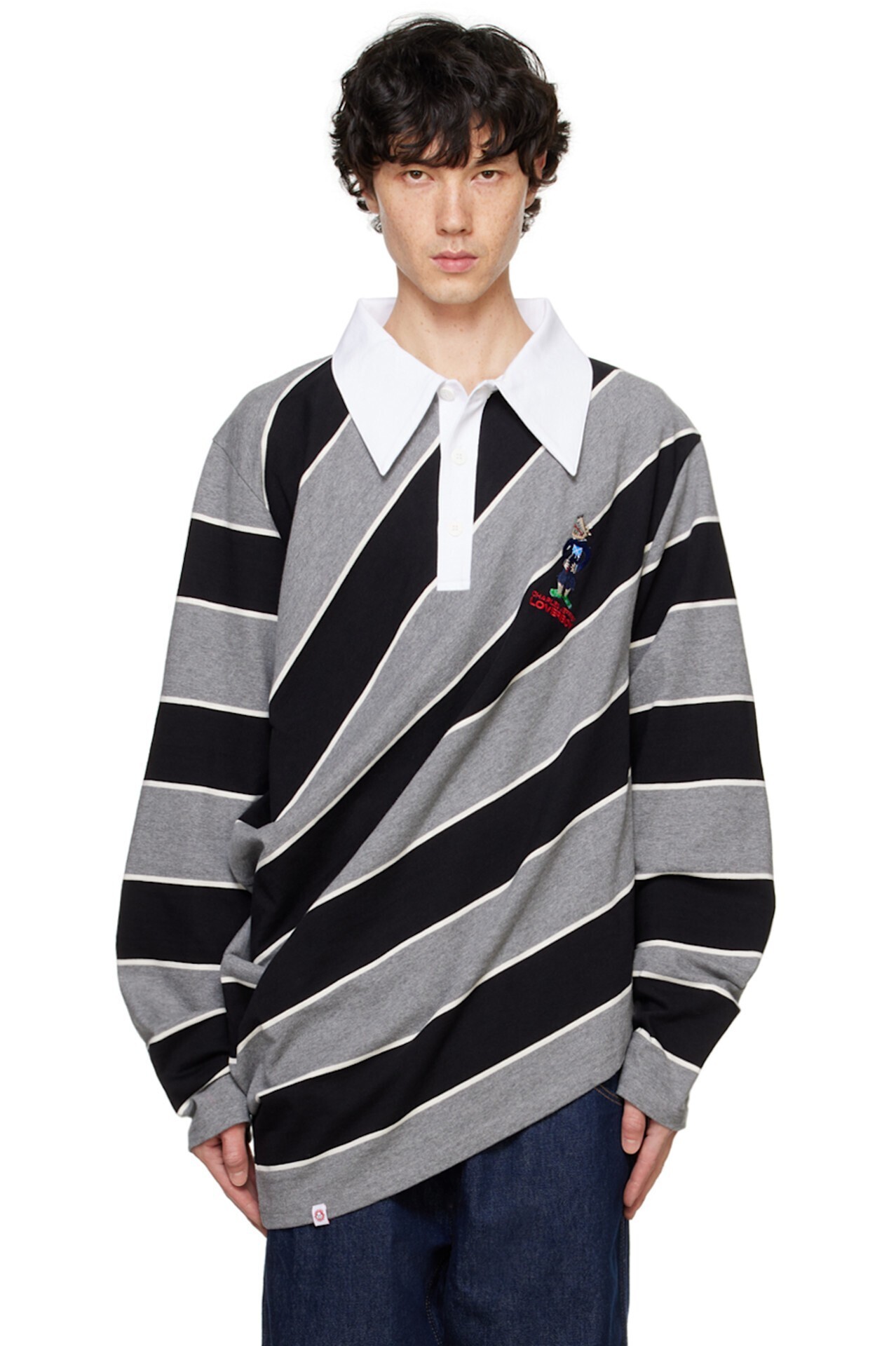 CHARLES JEFFREY LOVERBOY ブラック&グレー Topsy Turvy ポロシャツ