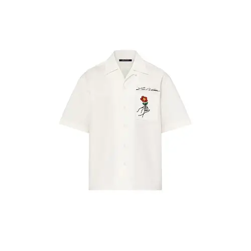 LOUIS VUITTON Open Collar Short-Sleeved Cotton Shirt