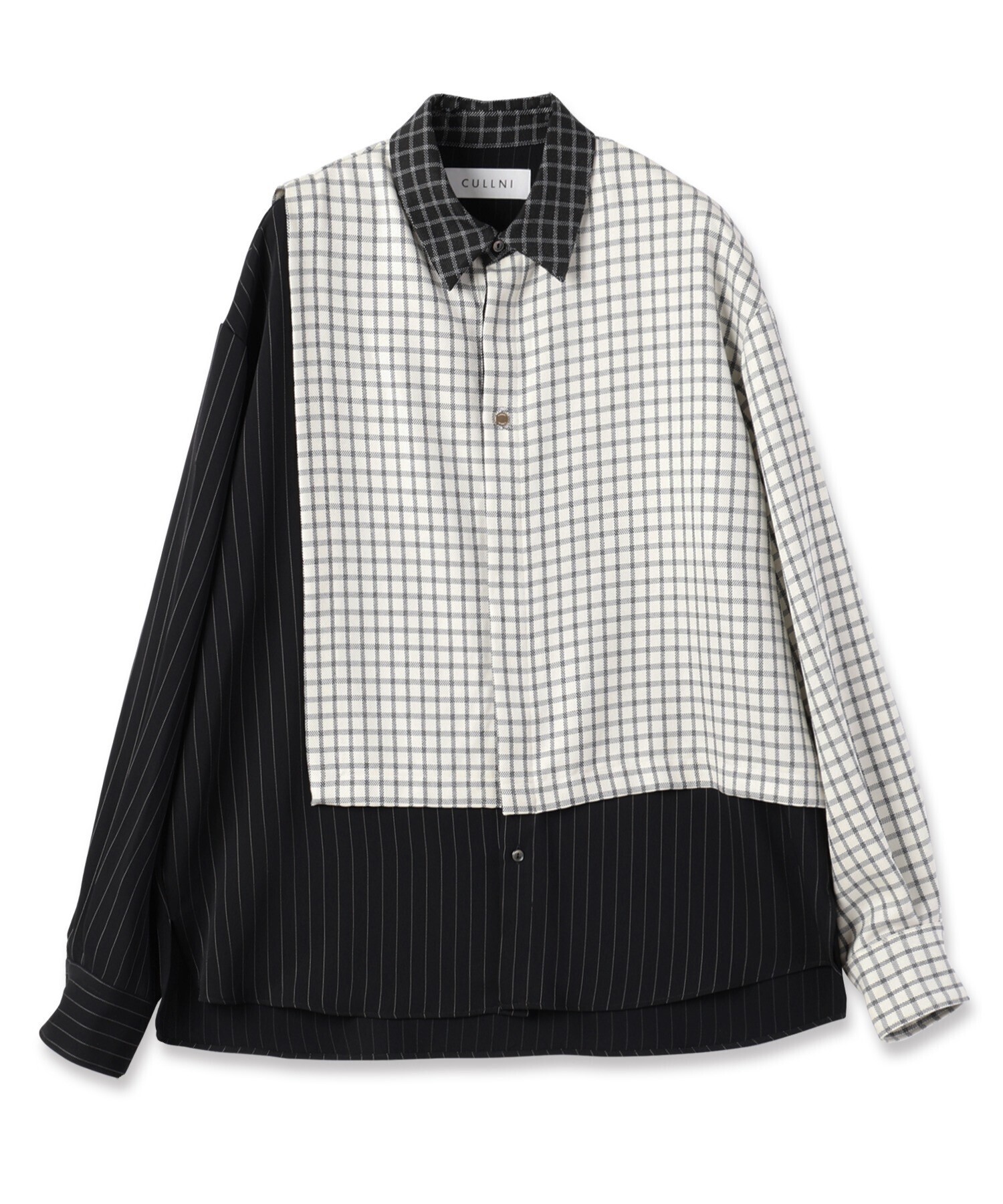 CULLNI Check Asymmetrical Stripe Long Sleeve Shirt