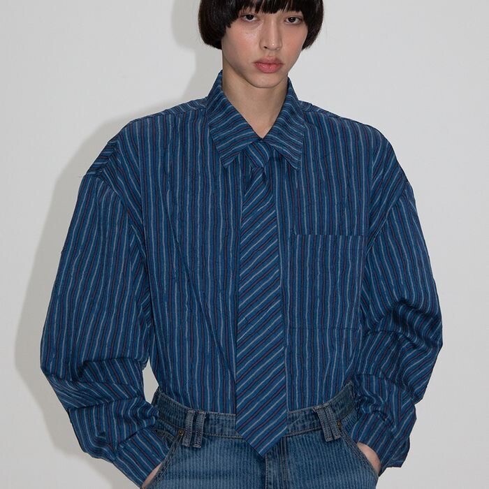 ESC STUDIO oversize  neck tie shirt