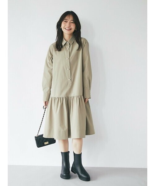 La boutique BonBon タフタパール釦シャツワンピース