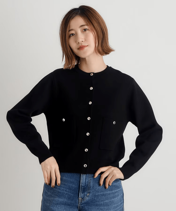 grove ゴールドボタンクルーネックカーディガン