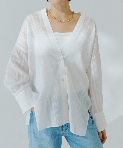 RASW シアーストライプVネックシャツ