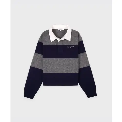 Sporty & Rich Serif Logo Cashmere Rugby Polo - Heather