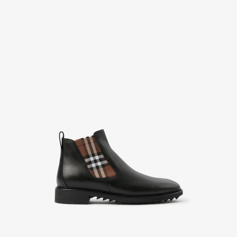 BURBERRY ヴィンテージチェックディテール レザー チェルシーブーツ