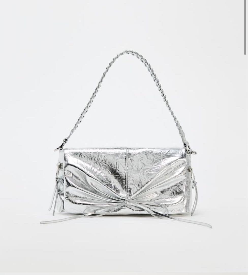 ZARA メタリック ギャザー ショルダーバッグ