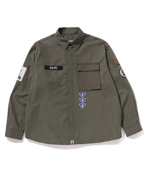 A BATHING APE BATHING APE LOGO MILITARY LS SHIRT