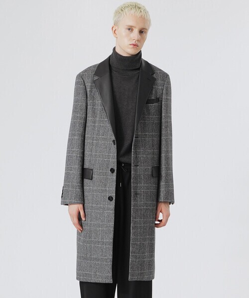 LOVELESS シンセティックレザーコンビ グレンチェックチェスター