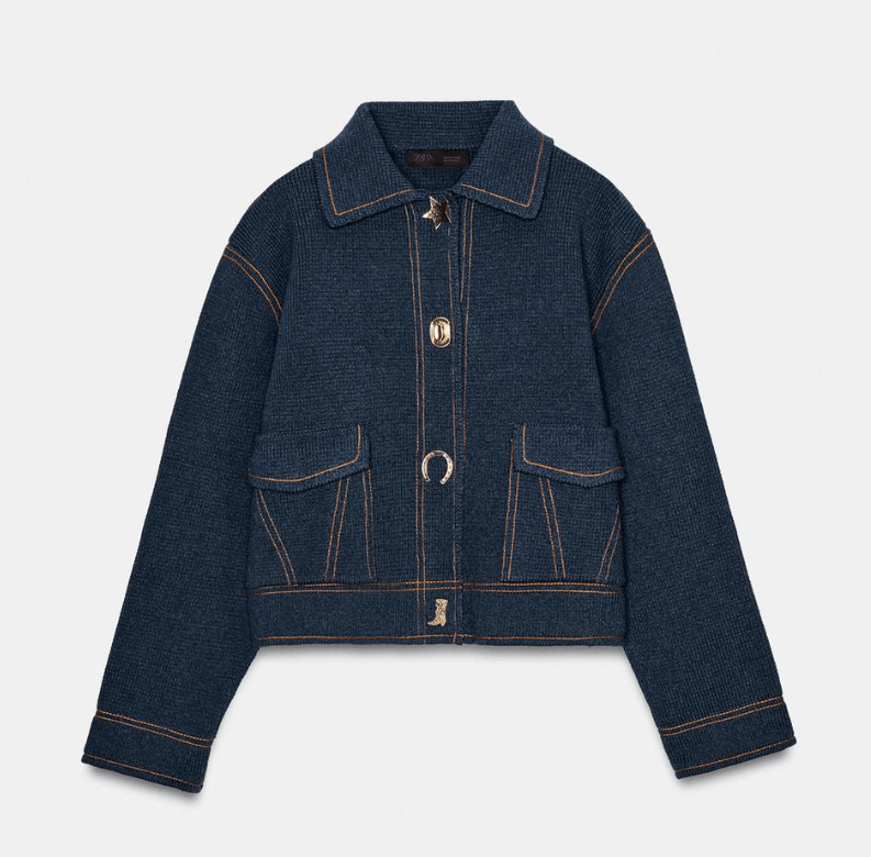 ZARA コントラストボタン付きニットジャケット