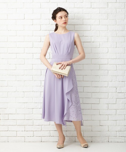 Aimer サテン×レース ラッフルワンピースパーティードレス