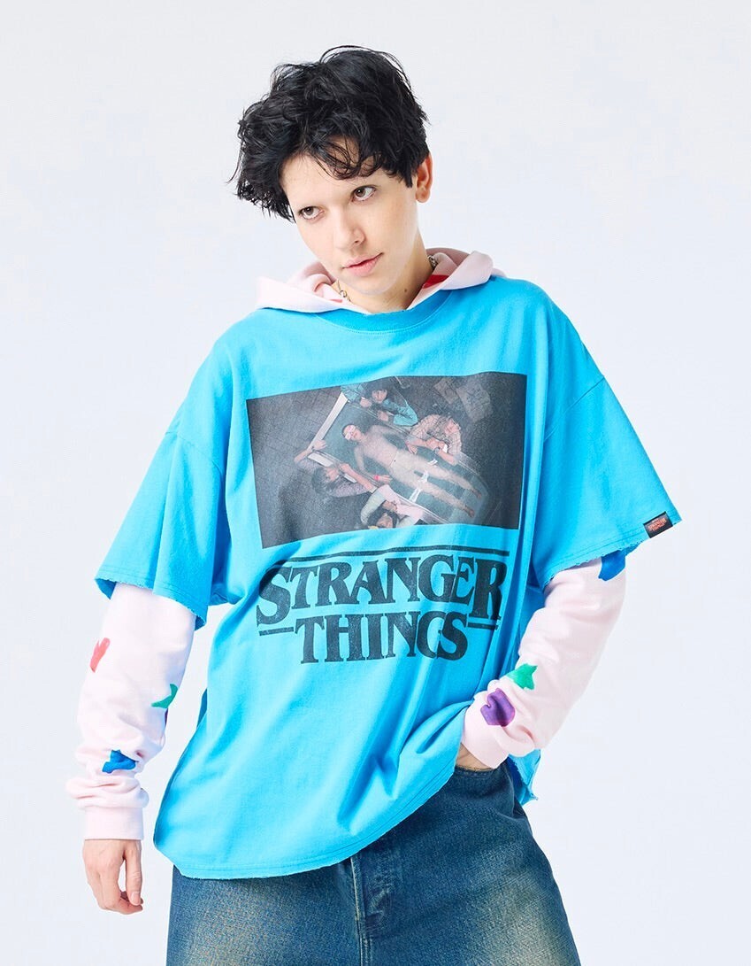 Little sunny bite stranger things x little sunny bite photo big tee / BLUE