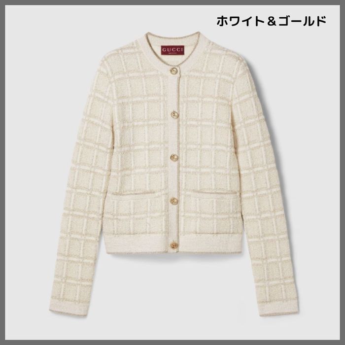 GUCCI ウール＆ラメ チェック ジャカード カーディガン